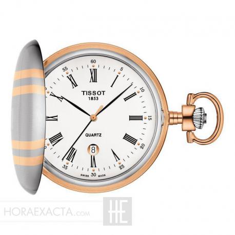 Reloj Tissot Bolsillo Savonette Cuarzo Tapa bicolor + Cadena