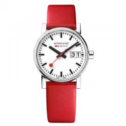 Reloj Mondaine SBB Evo2 Blanco Acero Cristal de Zafiro Piel Rojo 30 mm.