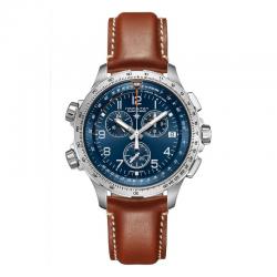 Reloj Hamilton Khaki Aviation X-Wind Cuarzo Chrono GMT Azul Piel Marrón 46 mm.